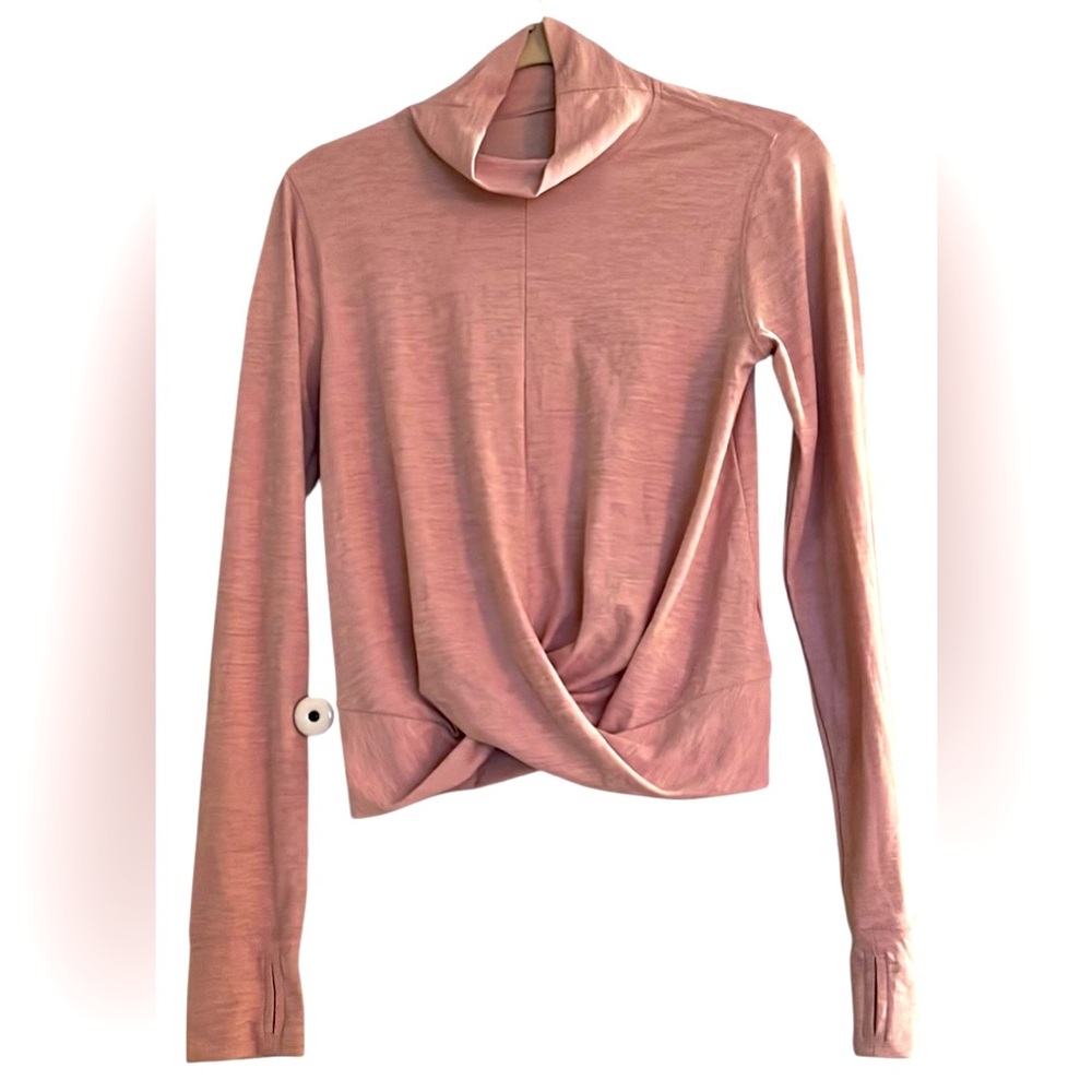 OLD NAVY Active Marble Pink Mock Neck Twist Waist Workout Top, Size Small, GUC.